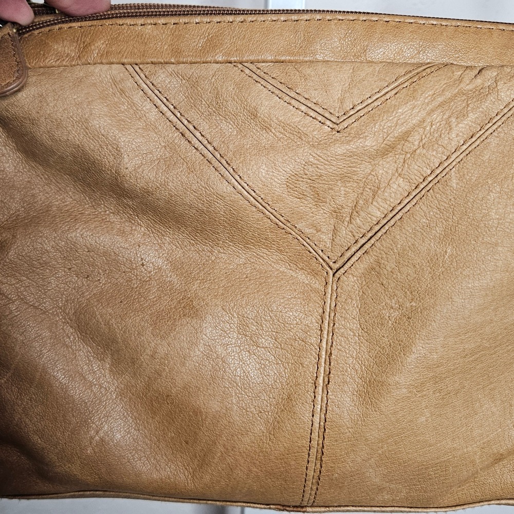 Great American Leather Works Tan Leather Crossbody Bag Tassel Boho Slouchy - Picture 3 of 11